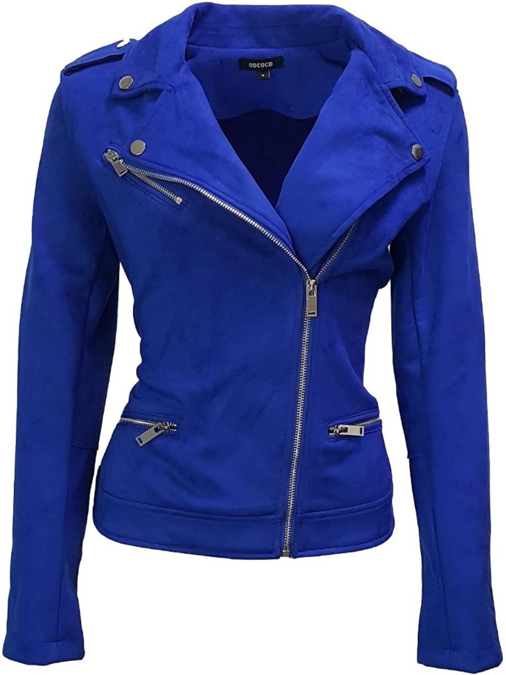 Women’s Royal Blue Faux Suede Jacket Long Sleeve Zipper Casual Outerwear